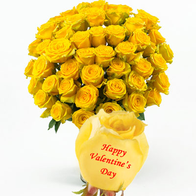 "Talking Roses (Print on Rose) 50 yellow Roses) - Happy Valentines Day - Click here to View more details about this Product